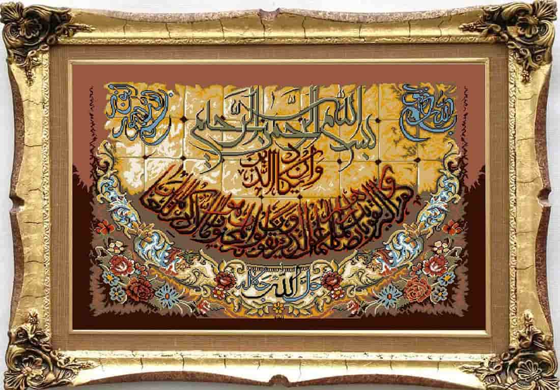 تابلو فرش دستباف تبریز؛ پشم طبیعی تمام ابریشم رنگ پرز کرک 65 رج