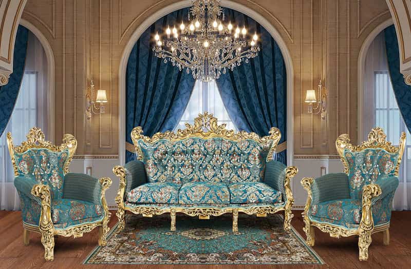 مبل چستر طوسی طلایی؛ ست 7 8 نفره مقاوم ساخت انگلیس Chester