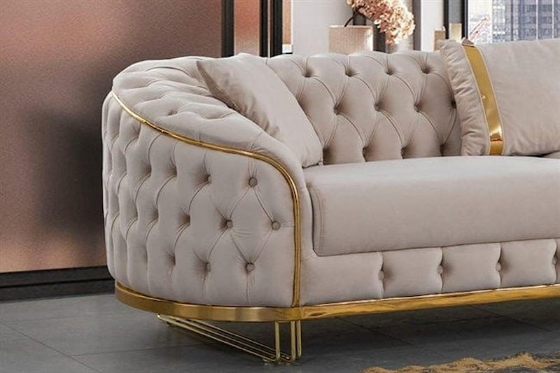 مبل راحتی چستر کرم؛ کلاسیک ست (7 9 12 نفره) طبق استاندارد