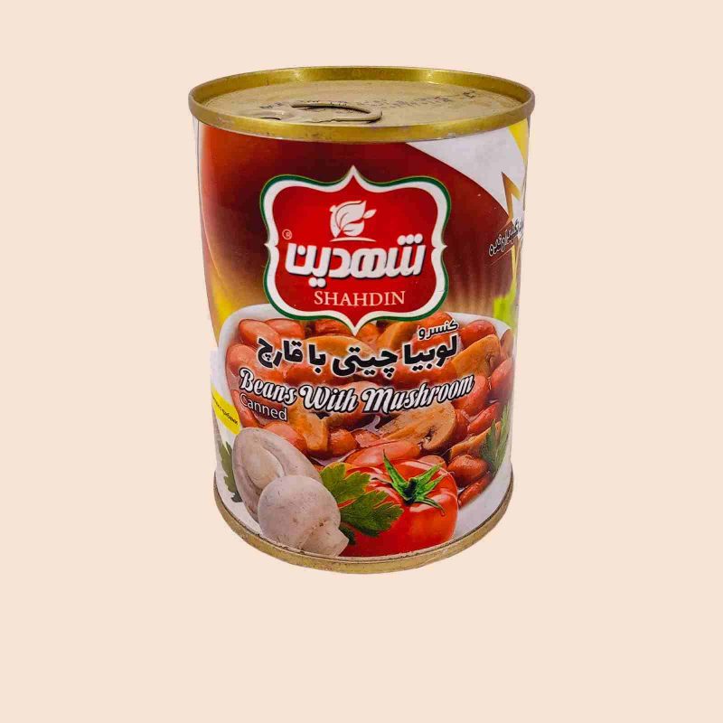 کنسرو لوبیا شهدین؛ ساده قارچ دار قوطی فلزی (370 350) گرمی فیبر Shahdin