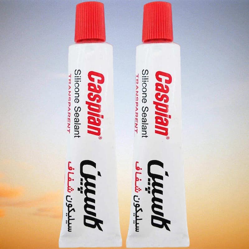 چسب آکواریوم شفاف کاسپین؛ درزگیر درب سینک 2 نوع استوانه ای تیوپی Caspian