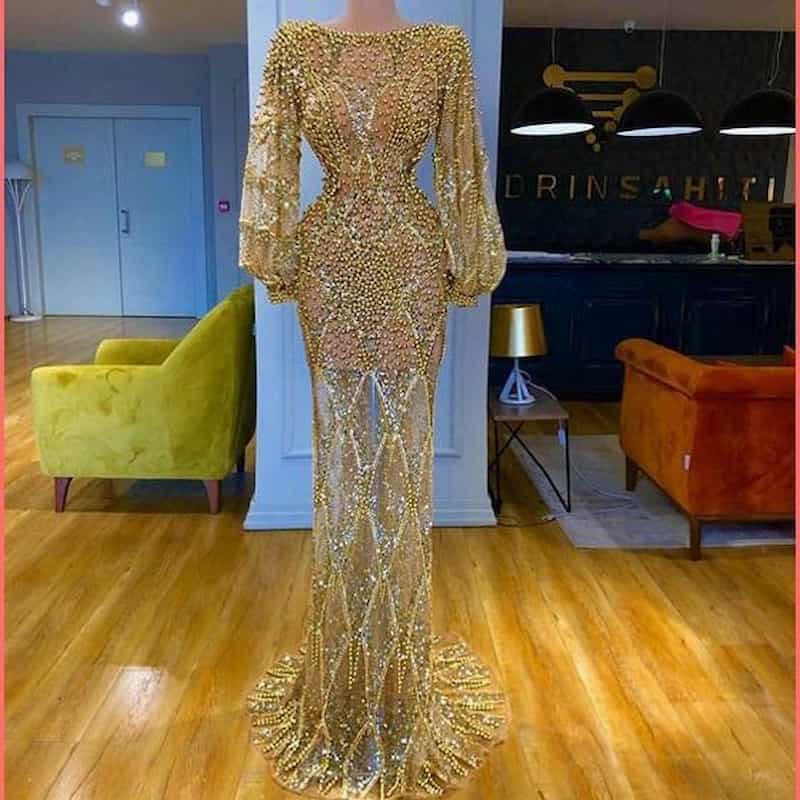 لباس مجلسی پولکی طلایی؛ کوتاه پرنسسی 2 کاربرد عقد عروسی