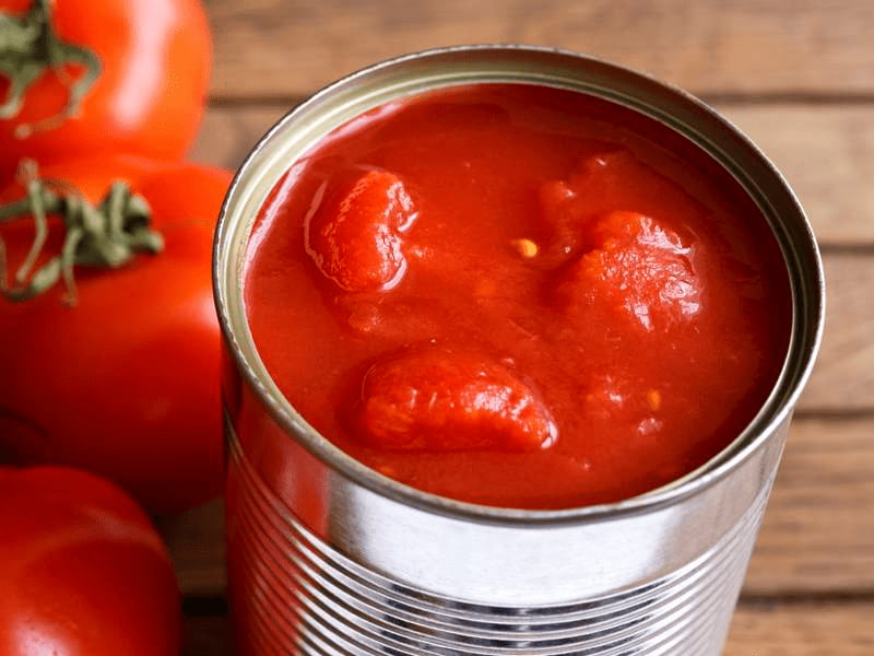 کنسرو گوجه فرنگی خرد شده؛ پوست کنده کربوهیدرات فیبر ویتامین (A C K)