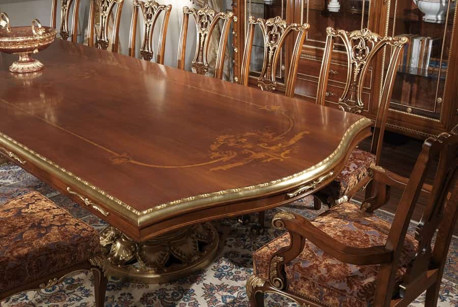 میز ناهار خوری منبت کاری شده؛ چوب جنگلی نراد روس (کیفیت بالا)