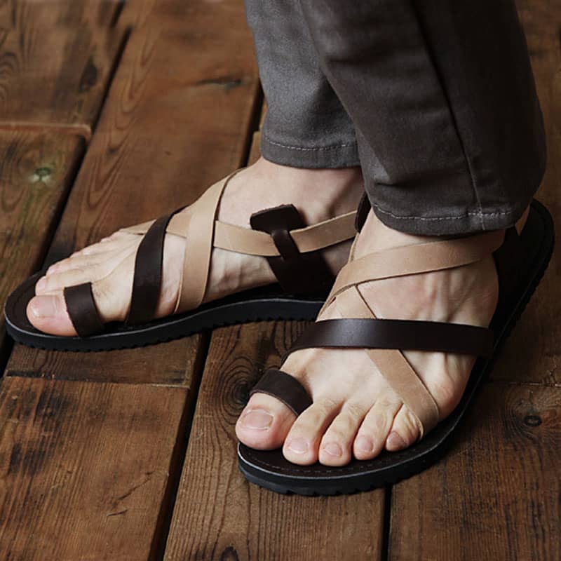 صندل چرم مردانه؛ جلو باز بند دار سایز (39 40 45 46) قهوه ای