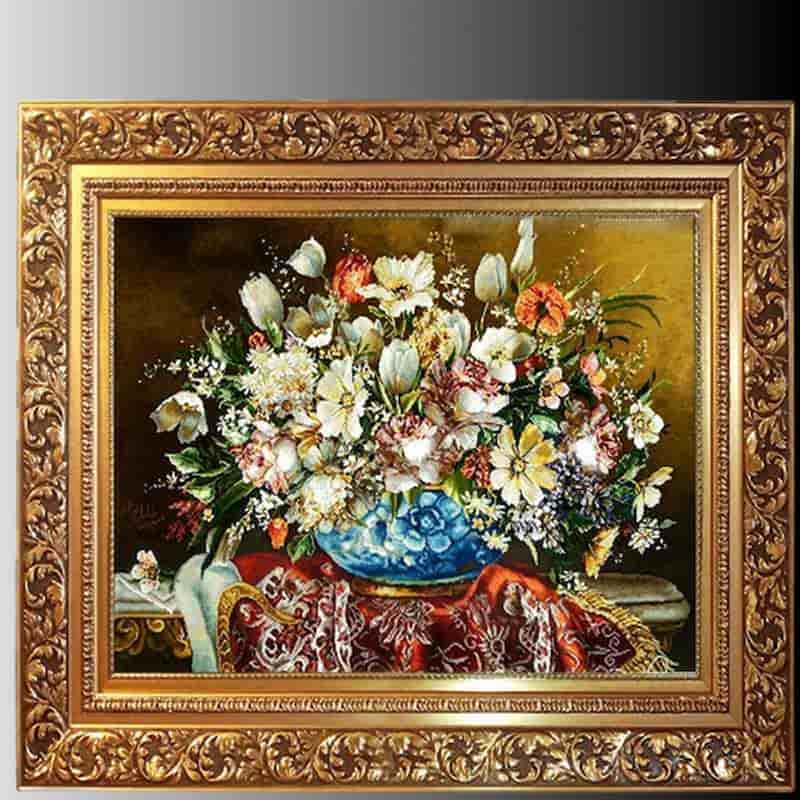تابلو فرش گل؛ دست بافت ماشینی سایز (50*35) سانتی متر