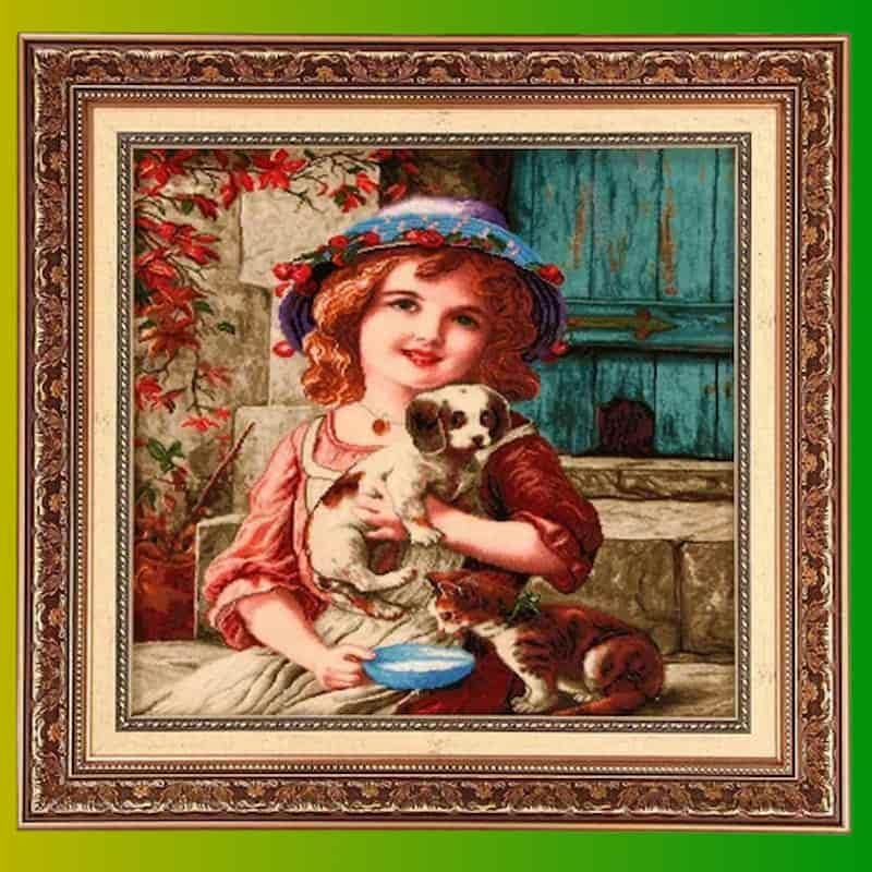 تابلو فرش چهره دختر؛ دستباف ماشینی ابریشم (80*50) سانتی متر