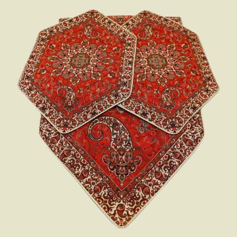 ترمه رومیزی سه تکه؛ دست دوز سرمه ای کرم زرشکی مستطیل silk