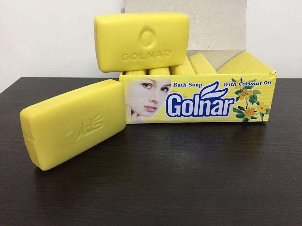 صابون گلنار بسته ای؛ مکعب مستطیل زرد معطر جعبه 6 12 عددی
