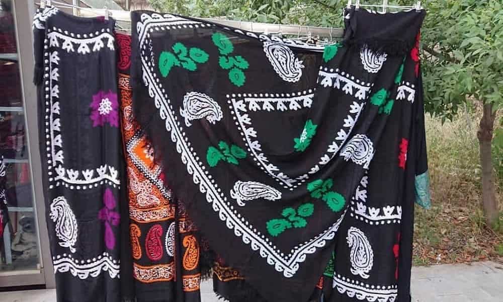 لباس کردی زنانه سنندجی؛ پارچه پولکی گیپور سنتی پیراهن جلیقه Kurdish