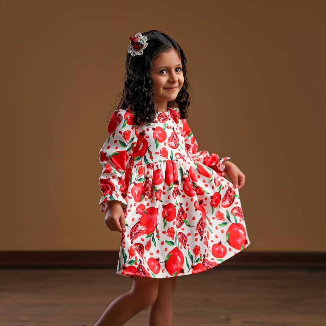 لباس شب یلدا دخترانه؛ نخ پنبه شنلی آستین کوتاه لطیف مرغوب 2 رنگ سبز و قرمز