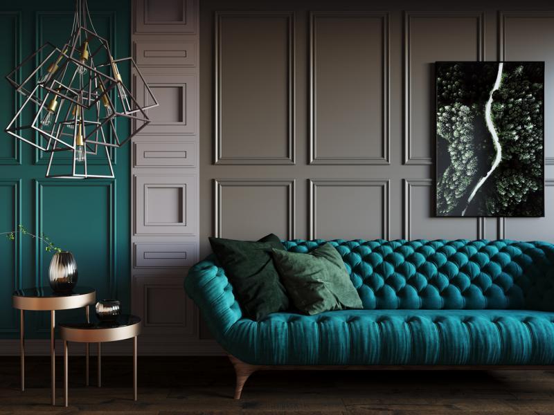 مبل چستر سبز و مشکی؛ اداری رسمی استیل 2 چوب راش گردو Sofa