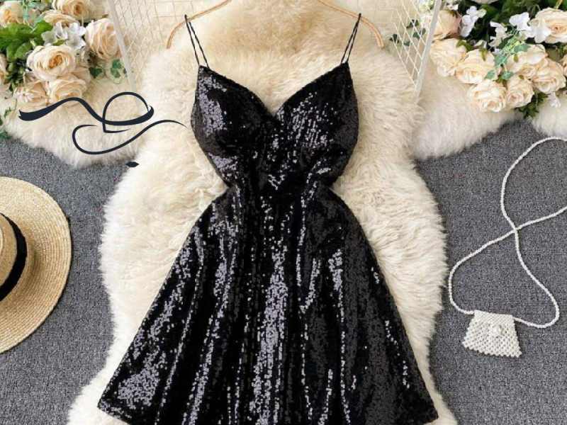 لباس مجلسی کوتاه لمه پولکی؛ نخ رز دار بدون آستر نارنجی Black