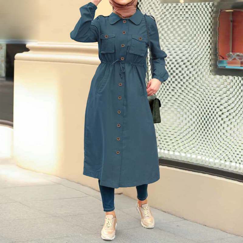 مانتو زنانه شیک مجلسی بلند؛ حریر کتان ایستادگی بالا manto