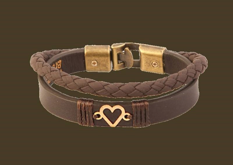 دستبند چرم قلب؛ دوام بالا استایل اسپرت قهوه ای leather