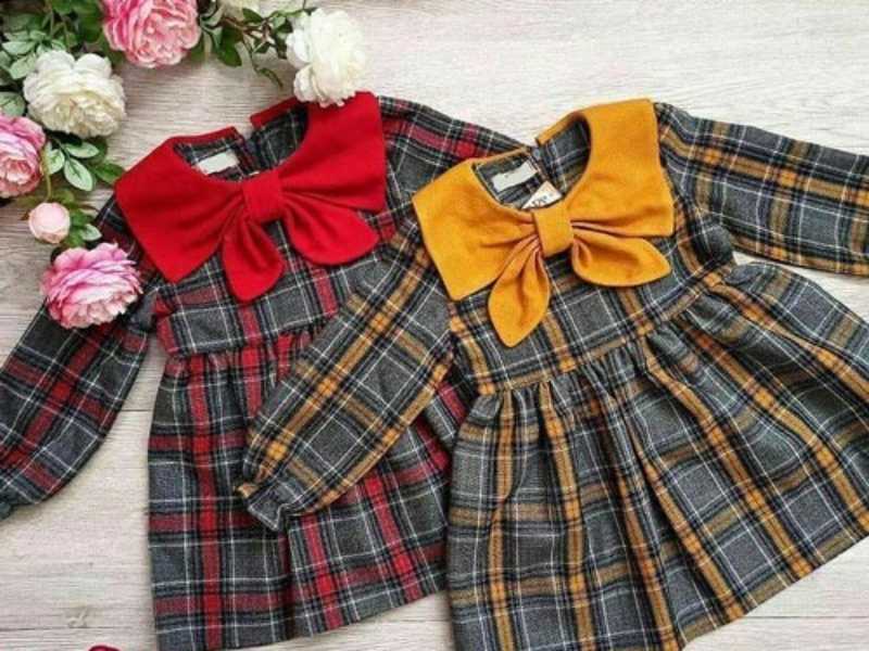 لباس نوزاد دخترانه پاییزی؛ پشم مرینوس دکمه دار 2 رنگ نارنجی زرد