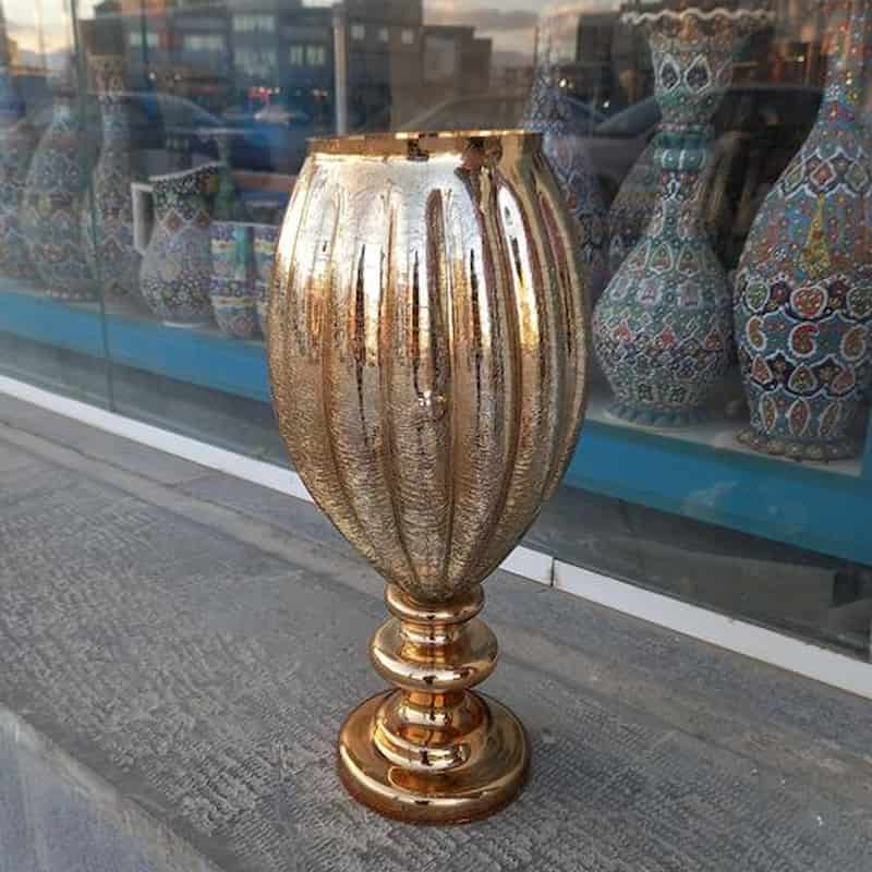گلدان شیشه ای طلایی پایه بلند؛ ساده استند فلزی ارتفاع (27 30) سانتی متر