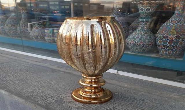 گلدان شیشه ای طلایی پایه بلند؛ ساده استند فلزی ارتفاع (27 30) سانتی متر