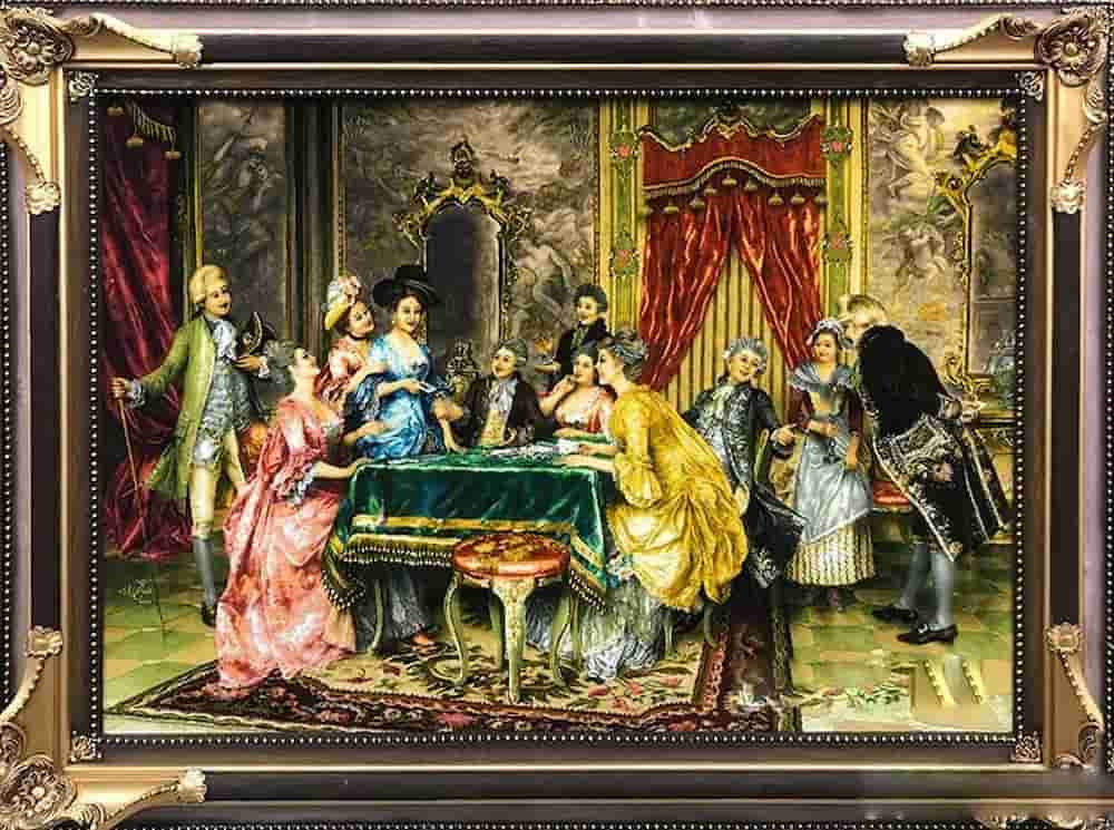 تابلو فرش کاشان دستباف؛ مدرن نخ ابریشم تراکم سه هزار 700 شانه