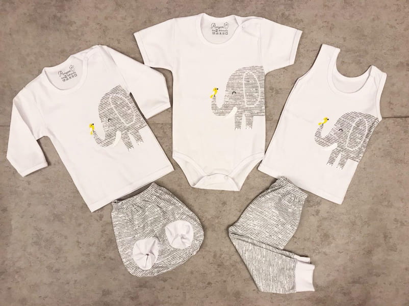 لباس 19 تکه نوزادی؛ نخ پنبه تدی کتان 3 نوع ناف بند پیشبند کلاه