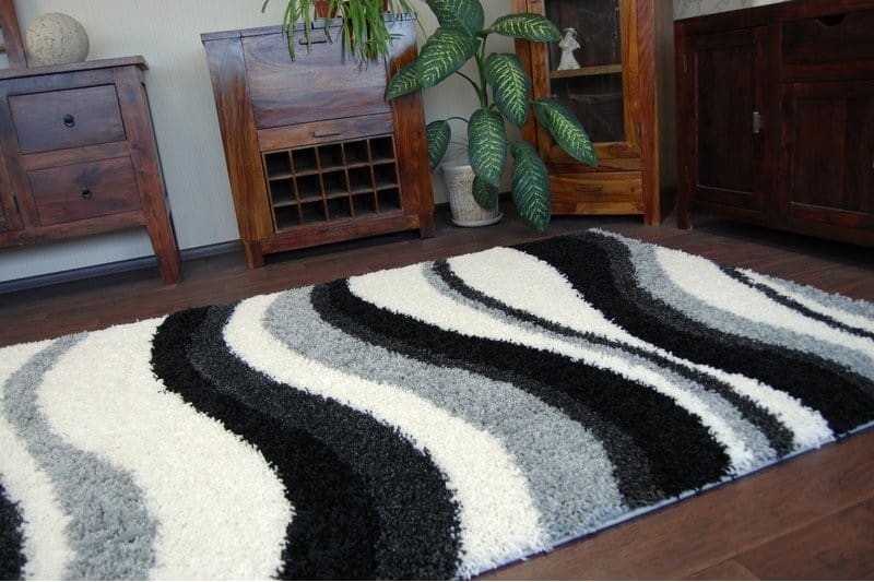 گلیم فرش سفید مشکی؛ دستباف ماشینی آکریلیک پنبه (6 12) متری