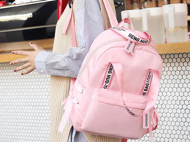 کیف چرم بچه گانه دست دوز؛ طبی دخترانه (سفید صورتی یاسی) با دوام