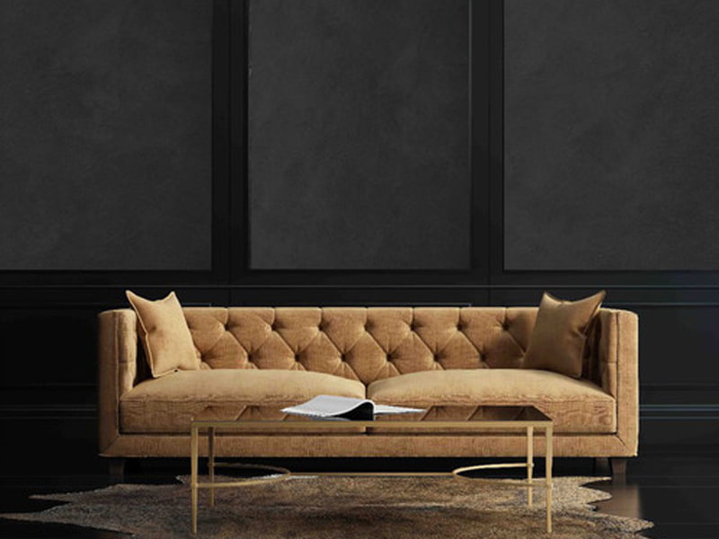 مبل چستر رنگ کرم قهوه ای؛ مخمل کتان 2 پایه چوبی فلزی