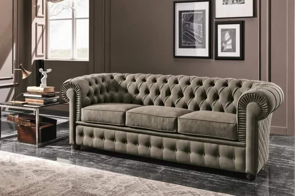 مبل چستر طوسی نقره ای؛ لمسه دوزی 3 نوع کلاسیک ال نیمه استیل