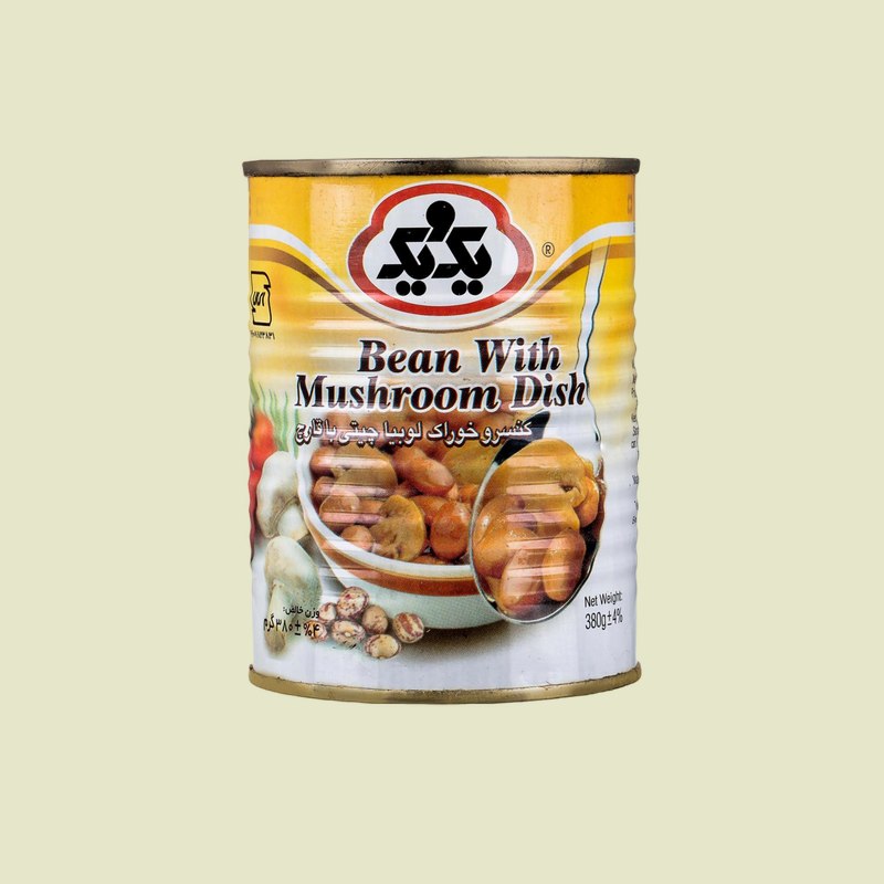 کنسرو لوبیا چیتی با قارچ یک و یک؛ قرمز سیاه حاوی ویتامین (K D B)