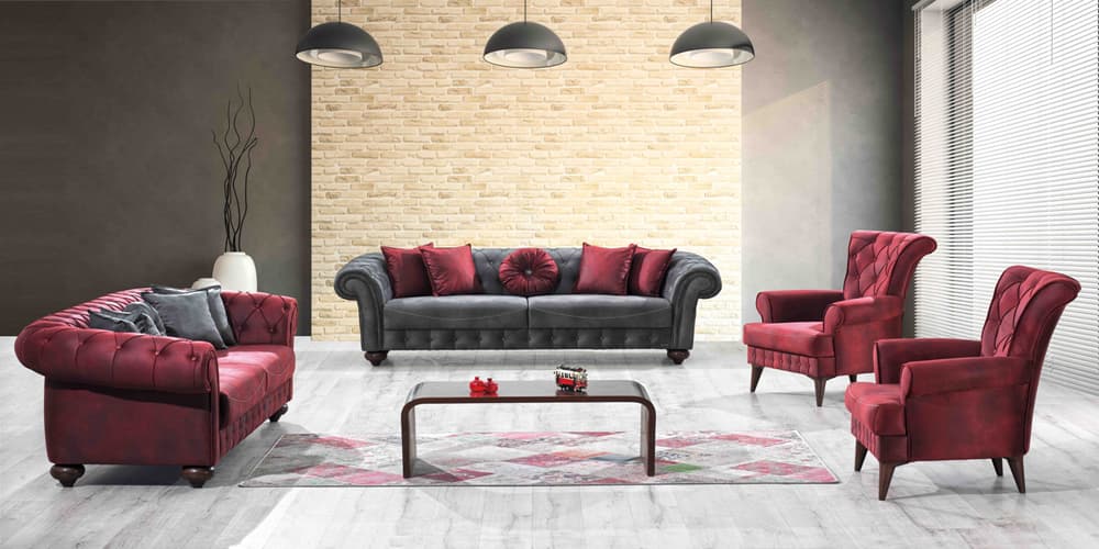 مبل چستر طوسی و کرم؛ کلاسیک روستیک لاکچری پایه کوتاه ست 7 نفره