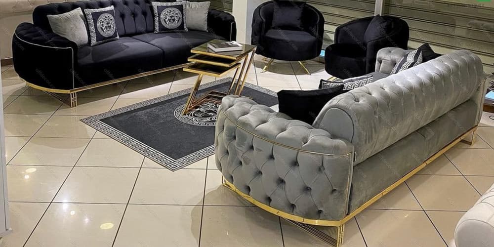 مبل چستر طوسی پایه طلایی؛ لمسه کاری 4 طرح ابزاری کاریزما آی تای ماکسیم