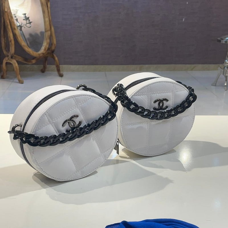 کیف گرد شنل؛ چرم مصنوعی زیپ دار مشکی قهوه ای (13*13) سانتیمتر