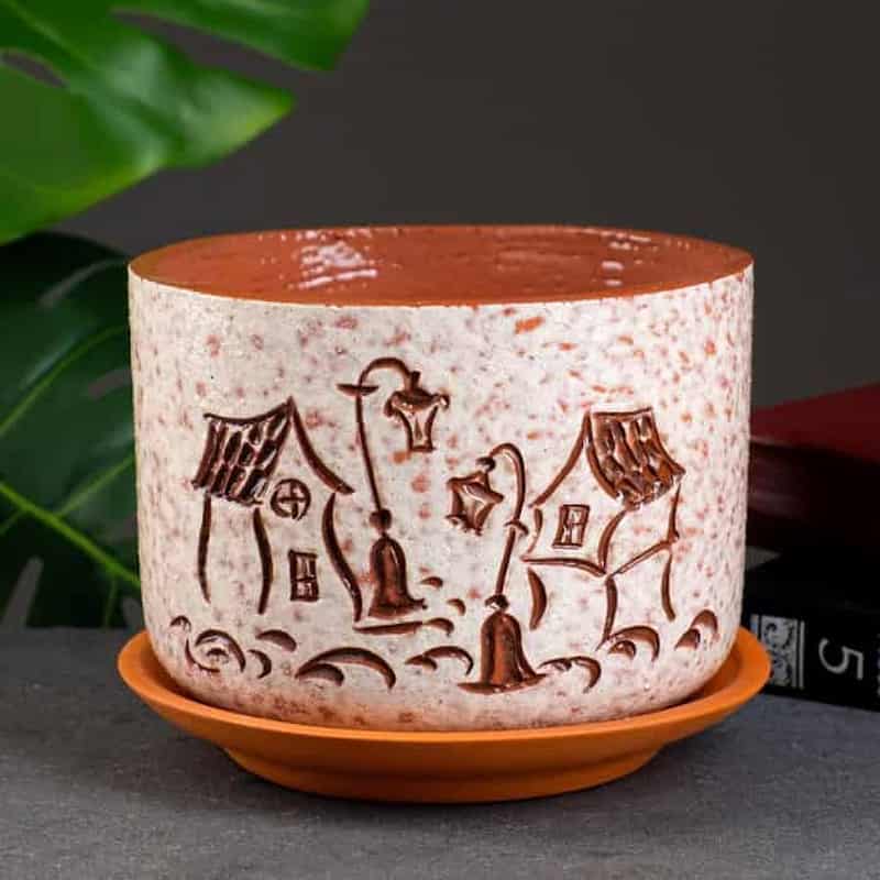 گلدان استوانه ای سفالی؛ خاک رس شیاردار 2 نوع خام لعاب دار