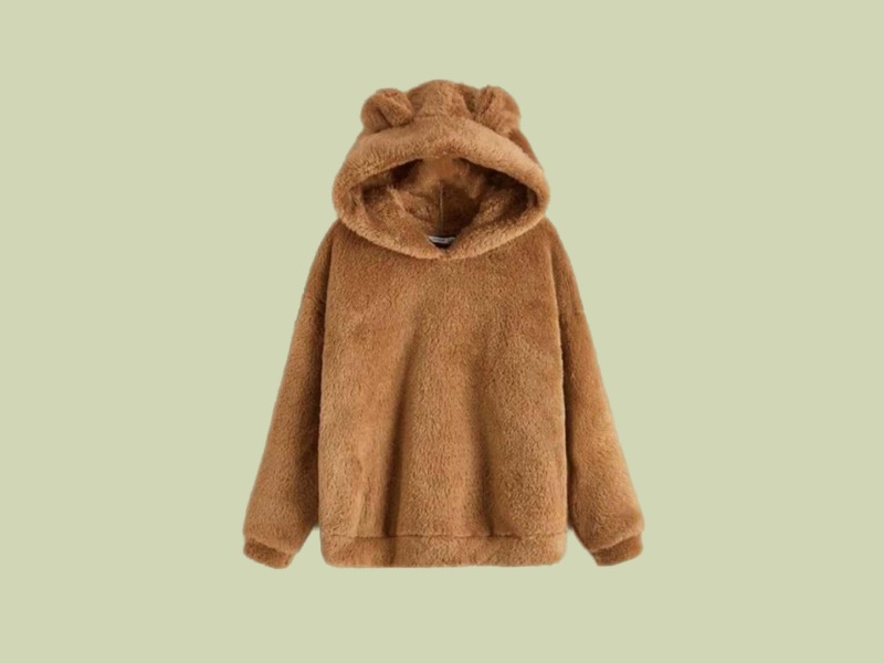 هودی زنانه شیک بلند؛ دورس (2 3) نخ مشکی صورتی