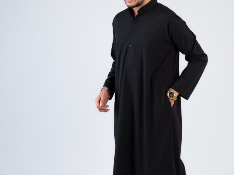 لباس عربی مردانه مشکی (دشداشه) نخی پشمی 2 نوع خلیجی عراقی