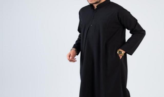 لباس عربی مردانه مشکی (دشداشه) نخی پشمی 2 نوع خلیجی عراقی