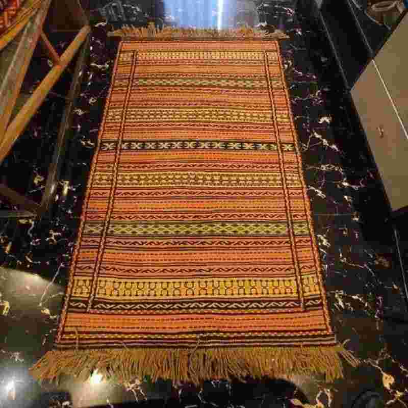 گلیم دستباف خراسان؛ پشمی پنبه ای قشقایی 2 رنگ خاکستری قهوه Khorasan