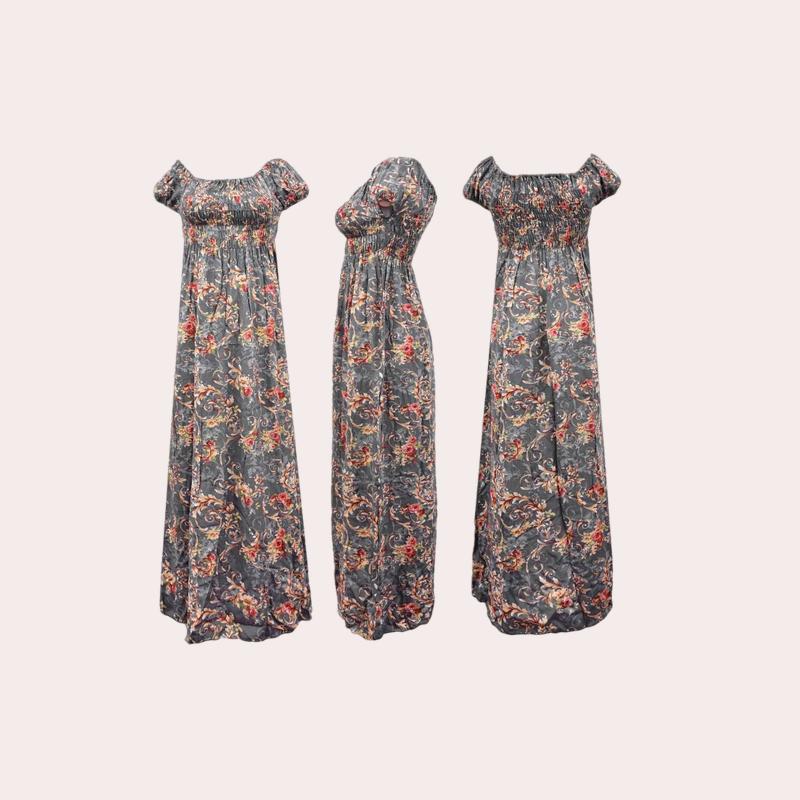 لباس ساحلی نخی بلند؛ گلدار راه راه 2 رنگ سبز قرمز Dress