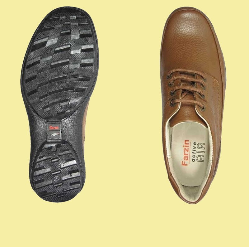 کفش فرزین مدل موناکو بندی؛ چرم طبی 2 نوع پیاده روی اداری عسلی Farzin