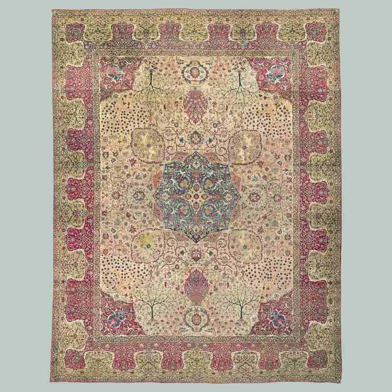 فرش دستباف تبریز اقساطی؛ الیاف (9 12) متری قرمز آبی کرم