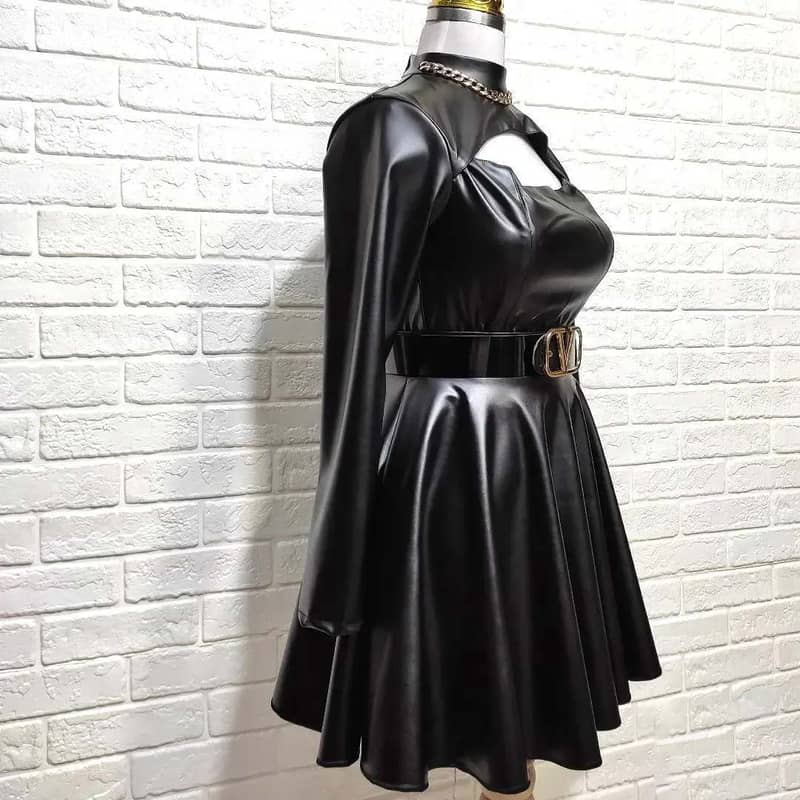 لباس چرم مجلسی؛ آستین دار کت دامن مشکی سایز (36 40) بادوام