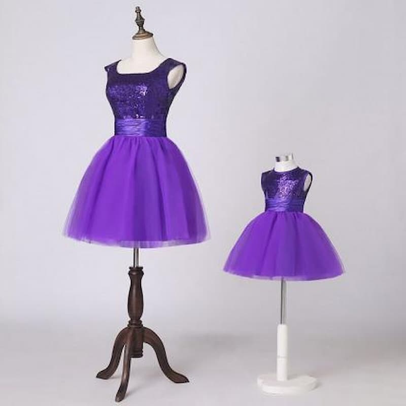 لباس مجلسی ست مادر دختری؛ تورکش بلوز دامن پولک دوزی dress