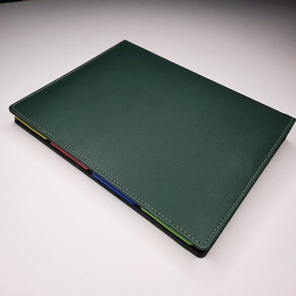 دفتر کلاسور چرم؛ طبیعی ساده 3 رنگ سبز نارنجی قهوه ای (80 100) برگ