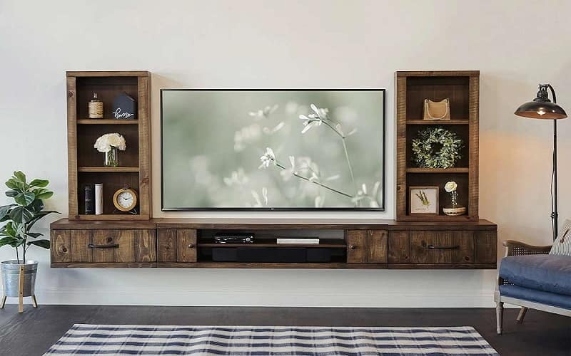 میز تلویزیون ام دی اف دیواری شیک؛ چوبی سبک مدرن درب فشاری MDF