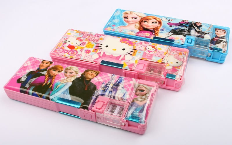 جامدادی دکمه ای بزرگ؛ پارچه چرم جادار 3 کاربرد مداد خودکار پرگار