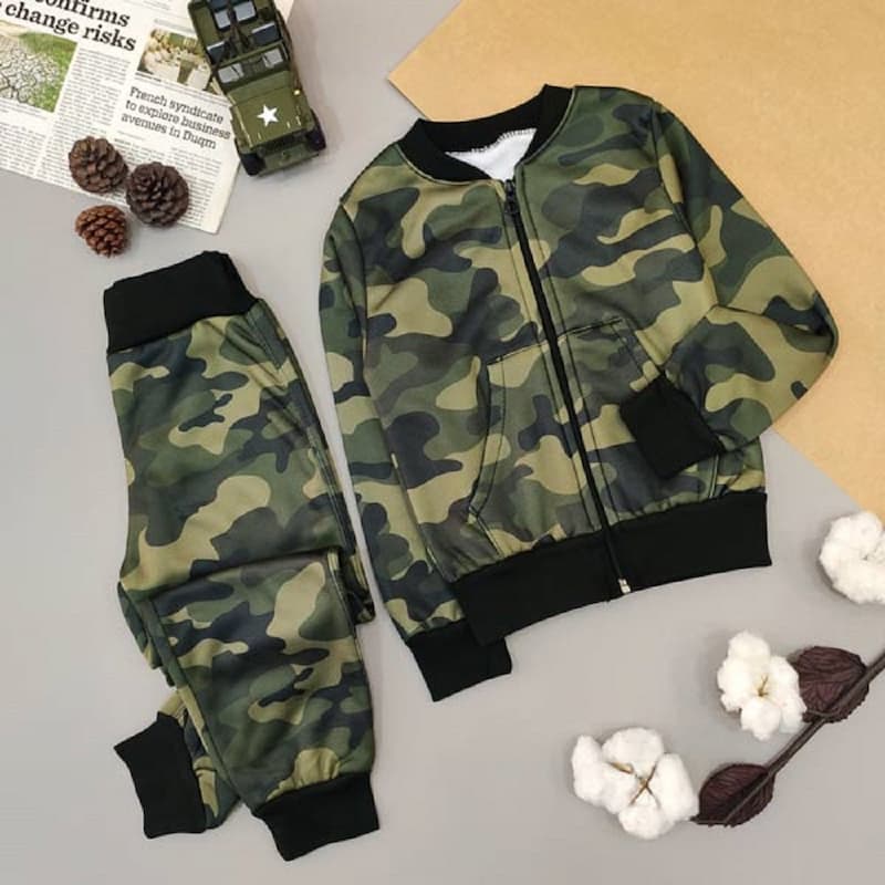 لباس بچه گانه ارتشی؛ نخ پنبه 3 رنگ کرم سبز مشکی Military