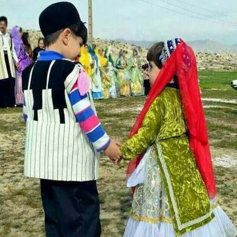 لباس بختیاری بچه گانه؛ مخملی پشمی 3 مدل روسری دبیت چوقا