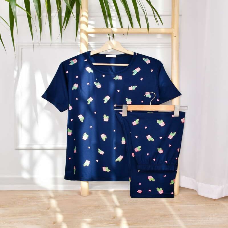 لباس راحتی زنانه ارزان؛ کتان ویسکوز سرمه ای سایز (M S L) ضخیم