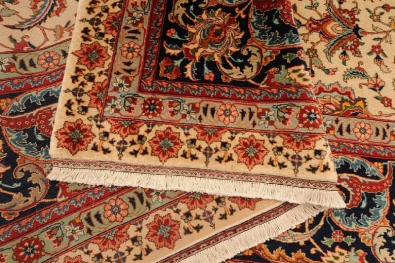 فرش دستباف کاشان قطبی؛ لاکی لچکی 6 9 12 متری قدیمی سنتی