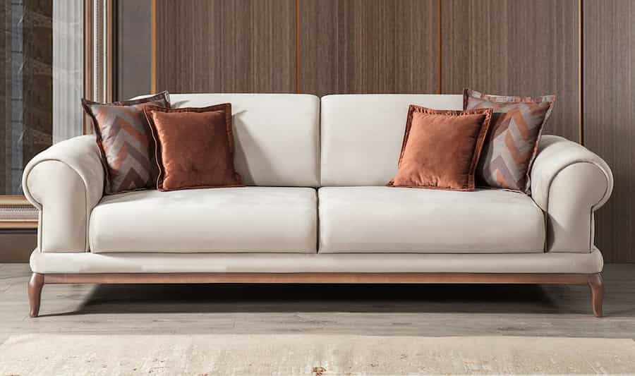 مبل چستر رنگ قهوه ای؛ چرمی مخملی 2 پایه استیل چوبی